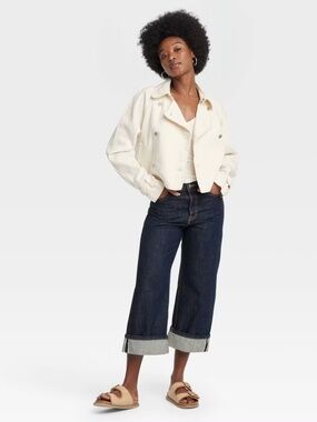 Women's Denim Cropped Trench Jacket - Universal Thread